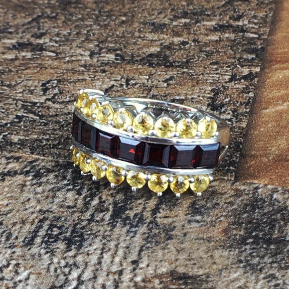 Vintage Garnet & Citrine Gemstone Silver Ring 9 - Picture 10 of 14
